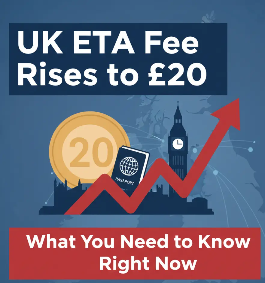 UK eta fee increase from GBP 16 to GBP 20 in April 2026
